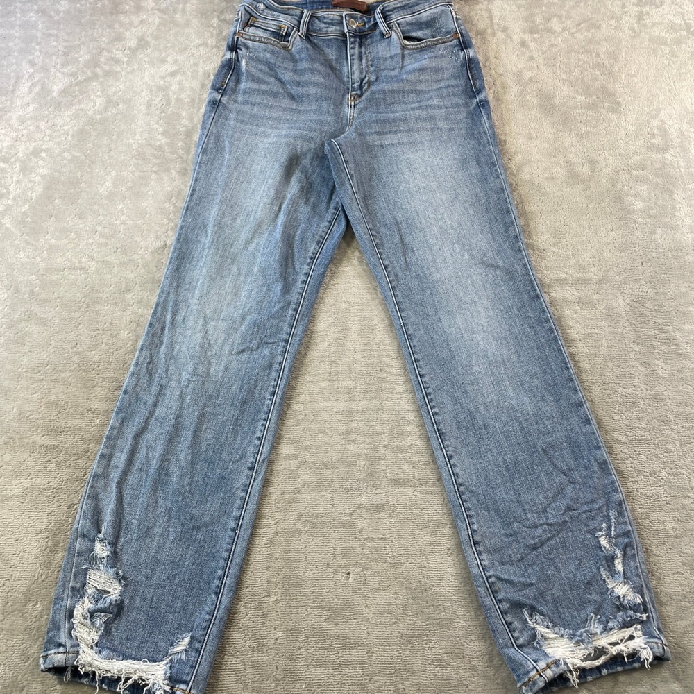 Judy Blue Jeans Straight Fit Women 7/28 Distressed Whiskers High Rise Mom Casual